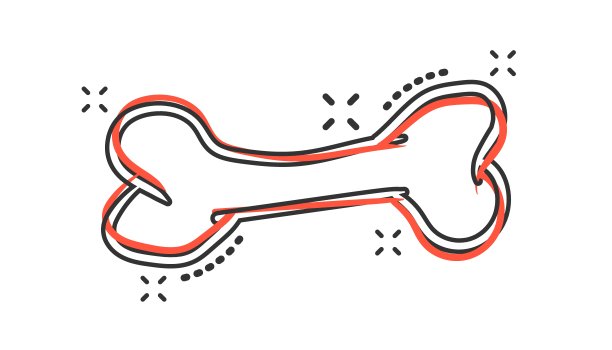 矢量卡通狗骨玩具图标在漫画风格。手绘骨符号插图象形文字。骷髅os企业喷溅效果概念。图片下载