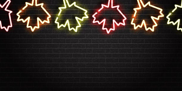 矢量现实孤立的霓虹灯秋叶装饰和覆盖在墙壁背景。图片下载