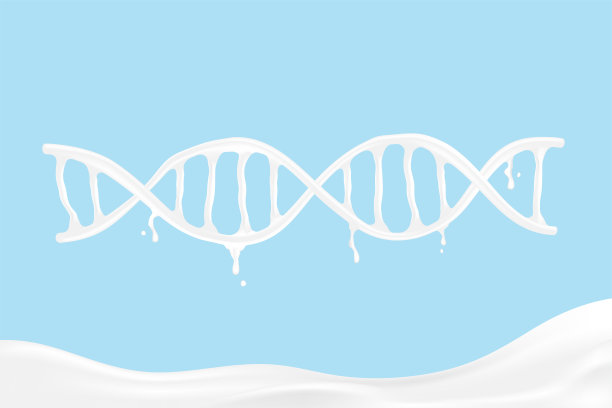 牛奶倒DNA形状，世界牛奶日概念3D虚拟设计插图孤立在蓝色背景与复制空间，矢量eps 10图片下载