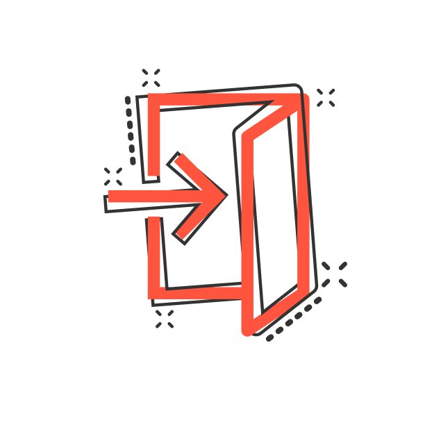 矢量卡通入口门图标在漫画风格。出口门概念插图象形图。门道门业喷溅效应概念。图片下载