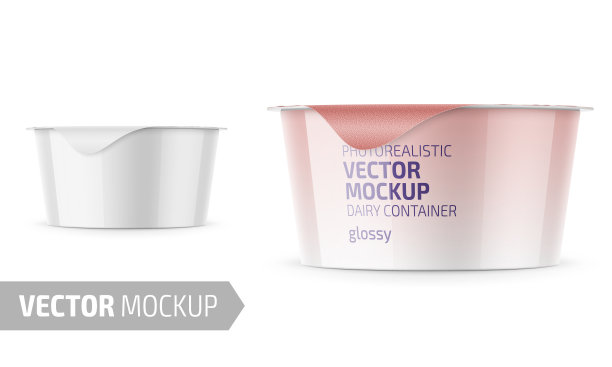 白色酸奶罐模板与样品设计。图片下载