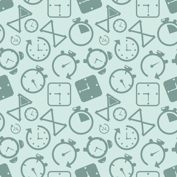 时钟计时器图标无缝模式背景。商业概念矢量插图。时间报警秒表时钟符号图案。图片下载