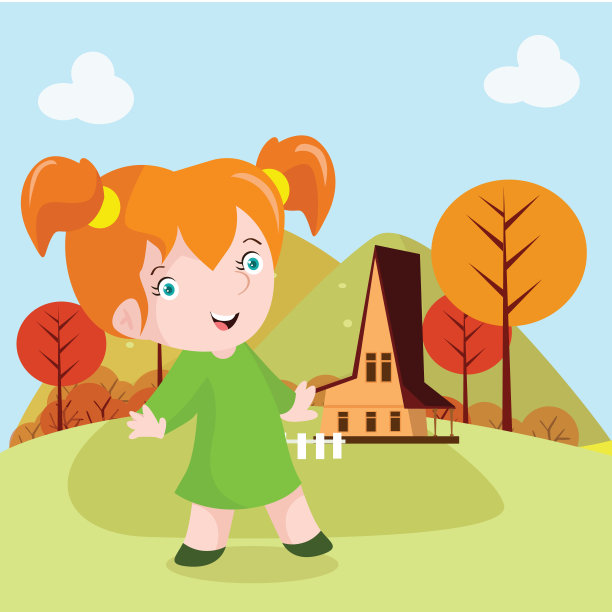 可爱的小女孩们在秋天的庭院里散步，看起来很开心，很开心，就像卡通人物一样图片下载