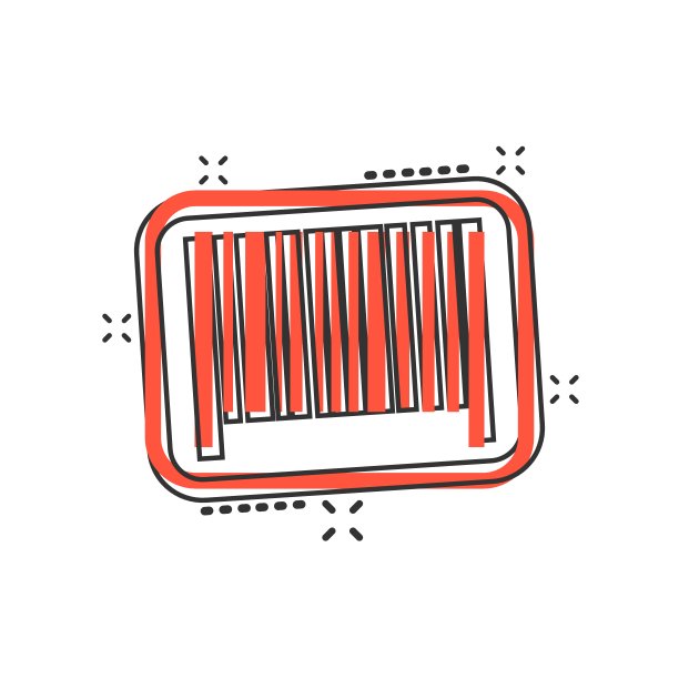 矢量卡通条码产品销售图标在漫画风格。条码、标志、插图、象形文字。扫描标签企业喷溅效果概念。图片下载