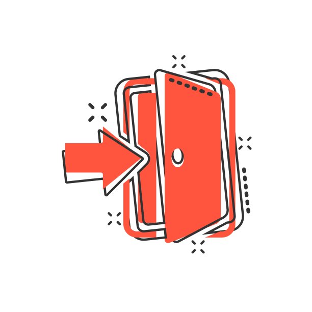 矢量卡通入口门图标在漫画风格。出口门概念插图象形图。门道门业喷溅效应概念。图片下载