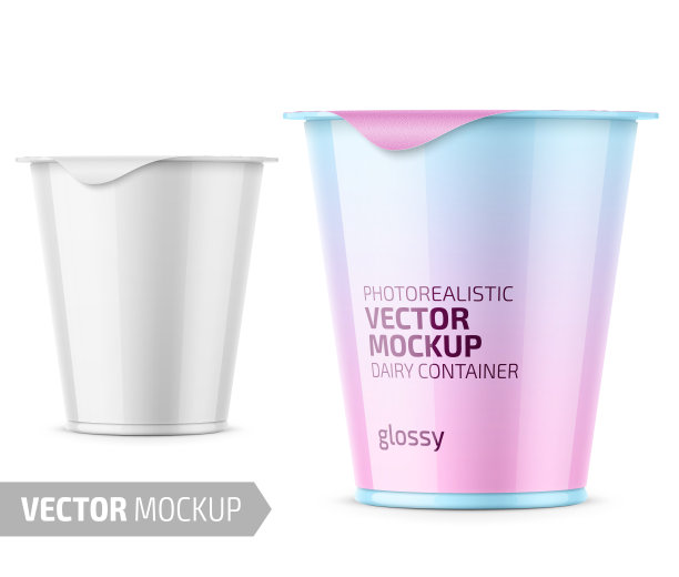 白色酸奶罐模板与样品设计。图片下载