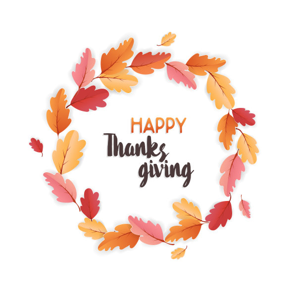 感恩节节日快乐排版海报与花环。庆祝文字与秋天的树叶背景明信片，模板，封面，旗帜在矢量图片下载