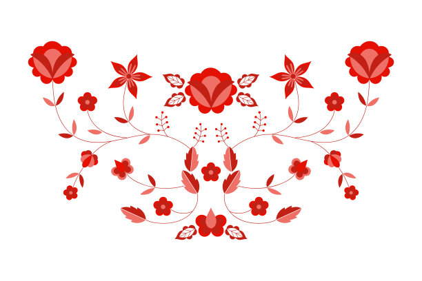 波兰民间图案向量。花的民族装饰。斯拉夫东欧印刷术。红色花朵设计的波西米亚时尚刺绣领口，乡村婚礼卡，波西米亚室内纺织品，枕套。图片下载