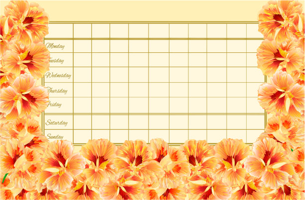 时间表每周时间表与春花西洋菜复古向量插图编辑图片下载