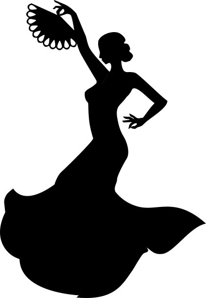 弗拉明戈舞者的剪影，举着扇子图片下载