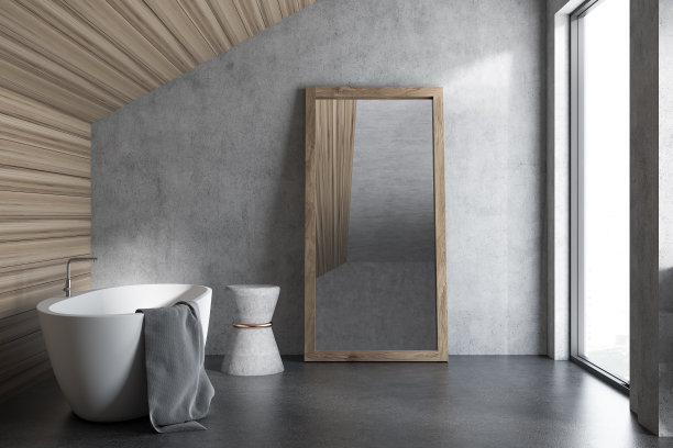 木制天花板阁楼浴室内部图片下载