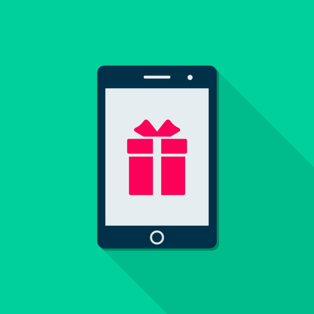 智能手机与礼物显示器图标，平面设计插图与长阴影。向量图片下载