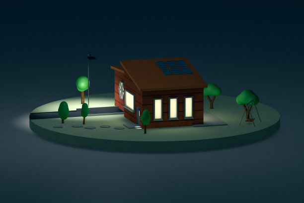 3d渲染，晚上的迷你房子图片下载