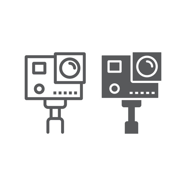 动作摄像线和字形图标，电子和数字，视频标志，矢量图形，白色背景上的线性图案，eps 10。图片下载