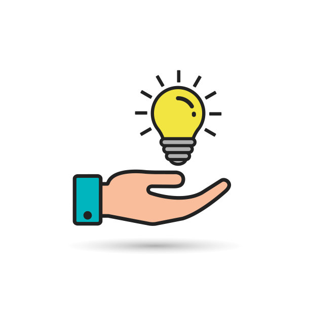 灯泡在手颜色图标。向量孤立的插图图片下载