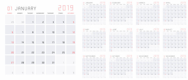 2019年计划日历模板图片下载