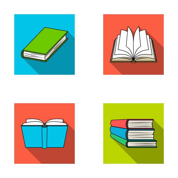 各种各样的书。书籍集合图标在平面风格矢量符号股票插图网。图片下载