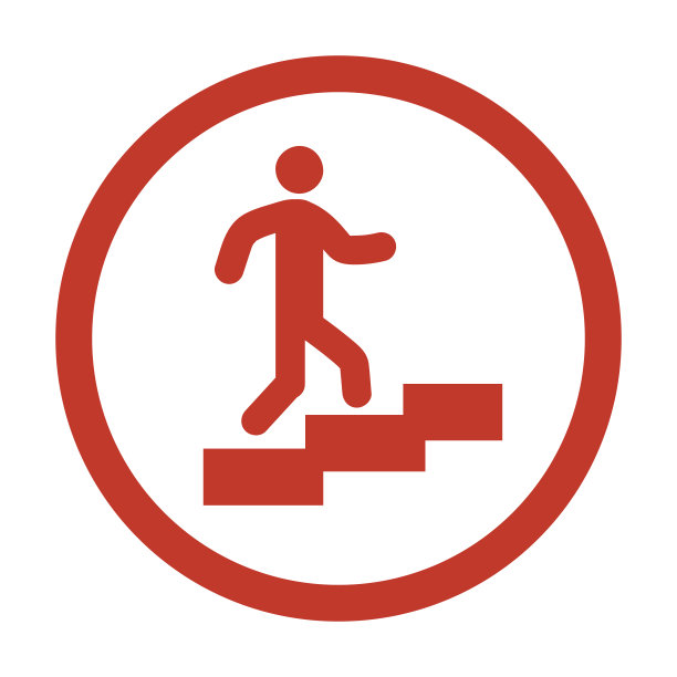 楼梯上的男人在白色背景上的图标。图片下载