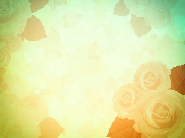 复古背景小插画与玫瑰，黄绿色图片下载