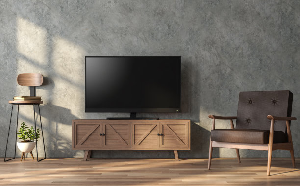 阁楼风格的客厅与空电视屏幕3d渲染图片下载