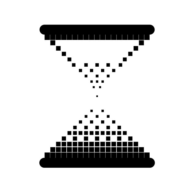 半色调点沙漏图标。矢量时钟图标在溶解，虚线半色调。消失效应涉及到正方形的点。向量EPS10图片下载