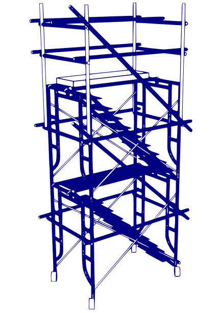 脚手架框架2层，日本标准型孤立在白色背景上。可按用户要求填充尺寸或其它安全标准。用于施工内容或脚手架租赁供应商。图片下载