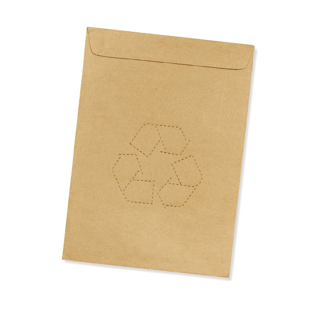 棕色信封与回收符号孤立在白色背景图片下载