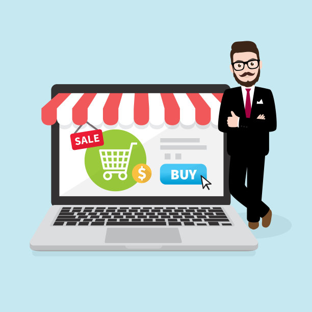 时髦的商人与网上商店的概念在笔记本电脑屏幕上图片下载