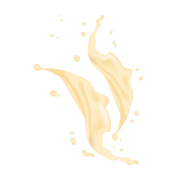 3d现实扭曲菠萝，香蕉，橙汁牛奶飞溅与滴。孤立的香蕉酸奶焦糖奶油冲浪在白色的背景。产品包装设计。向量图片下载