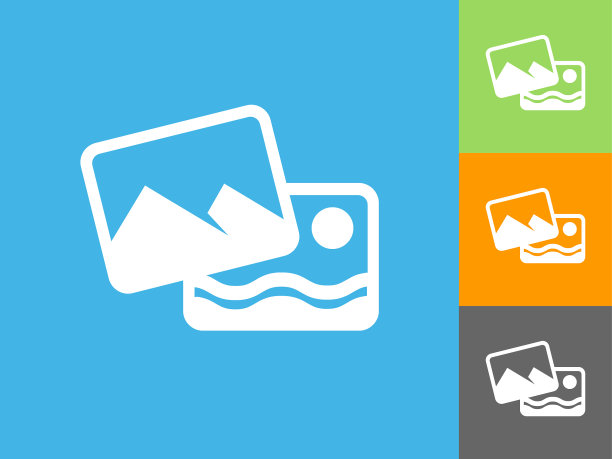 蓝色背景上的山脉和海洋平坦图标的两张照片图片下载