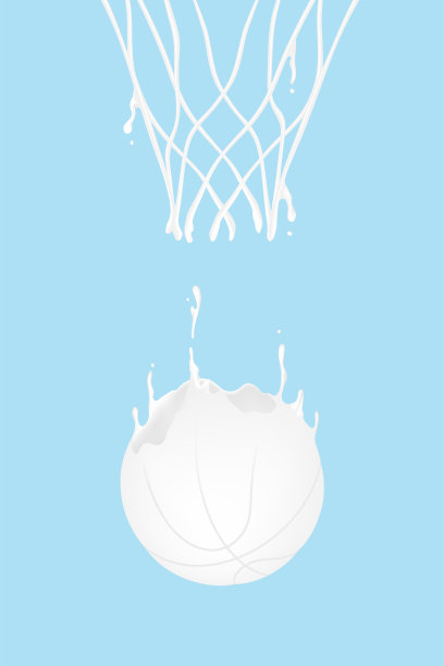 牛奶飞溅篮球和篮形，世界牛奶日概念3D虚拟设计插图孤立在蓝色背景与复制空间，矢量eps 10图片下载
