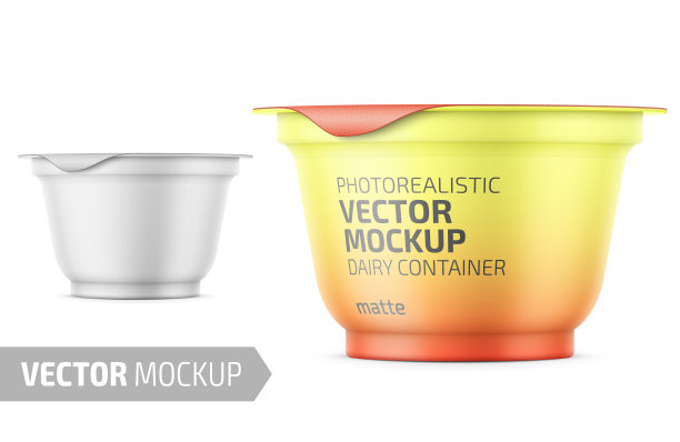 白色酸奶罐模板与样品设计。图片下载