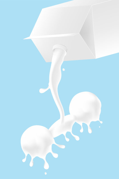 牛奶倒哑铃运动形状从盒子，世界牛奶日概念3D虚拟设计插图孤立在蓝色背景与复制空间，矢量eps 10图片下载