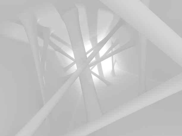 抽象的未来主义建筑结构，用阳光在墙面和地板上投下阴影，洁白流畅的设计空间。三维渲染图片下载