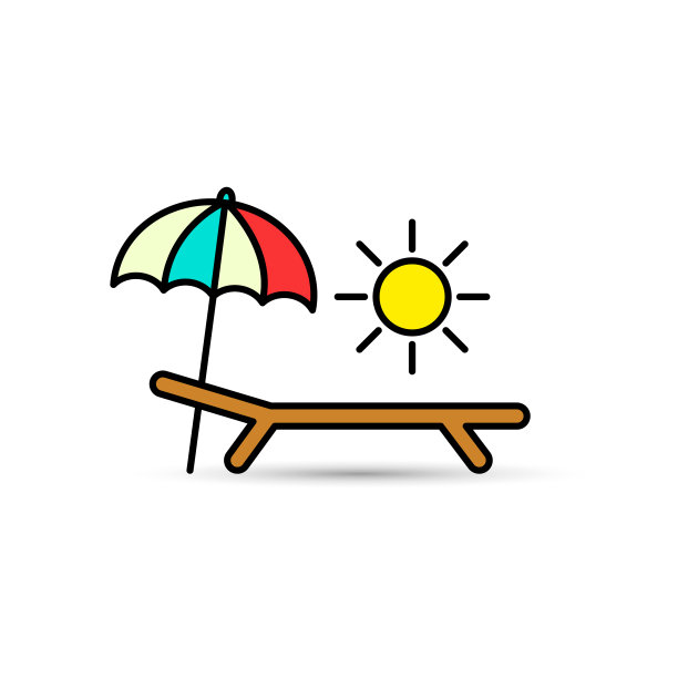 沙滩上的躺椅、太阳和雨伞。休闲、旅游、度假的象征。向量。图片下载