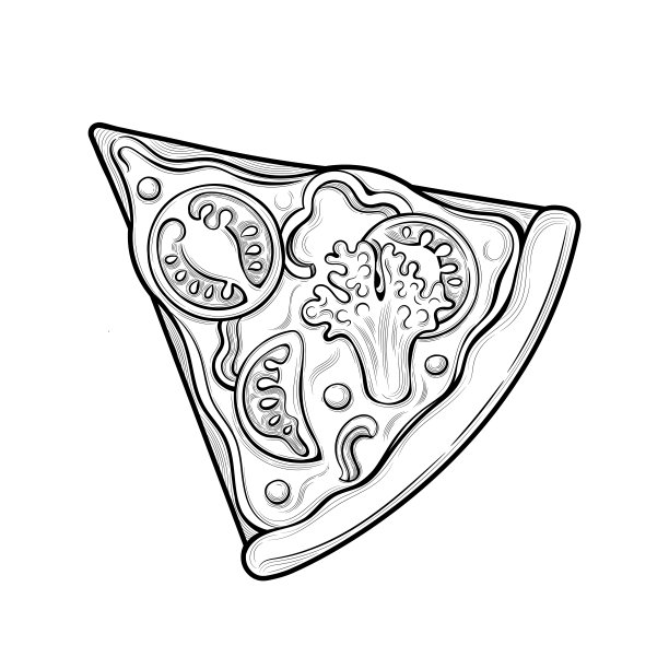 片披萨。西红柿，花椰菜，豌豆，奶酪。插图。孤立的图像上的白色背景。图片下载