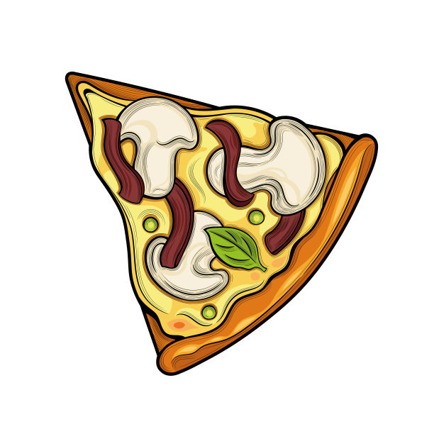 片披萨。香槟，火腿，豌豆，奶酪。插图。孤立的图像上的白色背景。图片下载