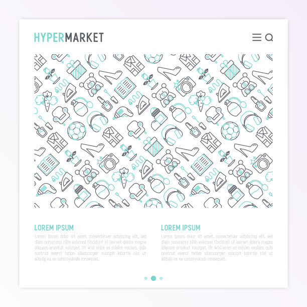 超级市场概念与细线图标集:服装，运动器材，电子，香水，化妆品，玩具，食品，电器。现代矢量插图印刷媒体，网页模板。图片下载