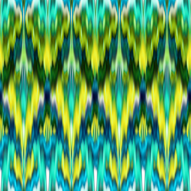 无缝抽象纹理，民族伊卡特图案，复古复杂的背景，传统的亚洲面料，时尚的纺织设计，绿蓝黄墙纸，万花筒装饰图片下载