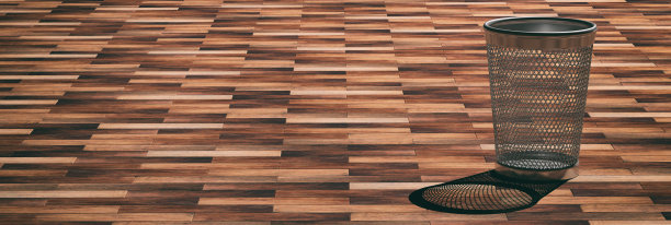 把废纸篓放在木地板上。三维演示图片下载