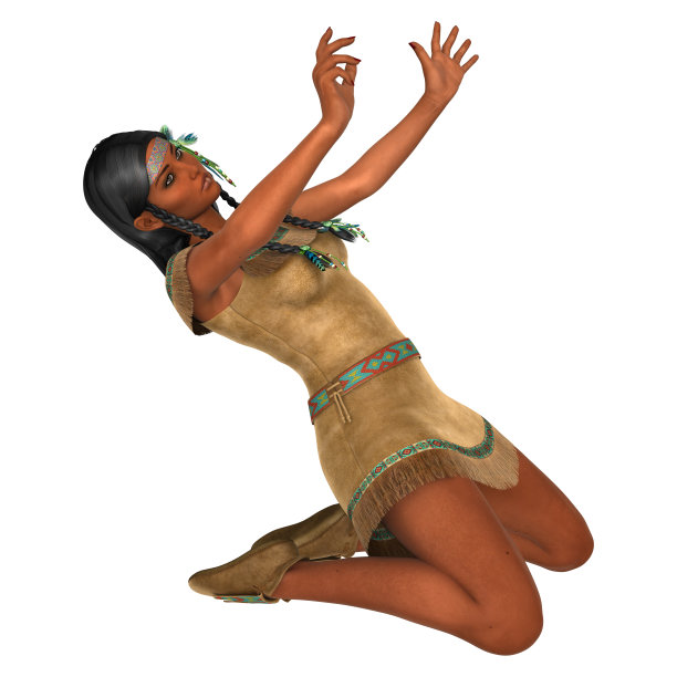 3D插图原住民美国女人在白色图片下载