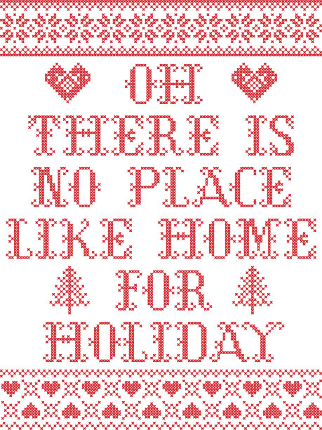 没有什么地方像家的节日矢量无缝图案灵感的北欧文化节日冬季十字绣心，雪花，雪，驯鹿，圣诞礼物图片下载