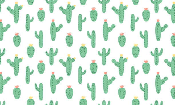 盛开的仙人掌为旗帜空白。无缝矢量手绘模式在剪贴蒙版涂鸦风格图片下载