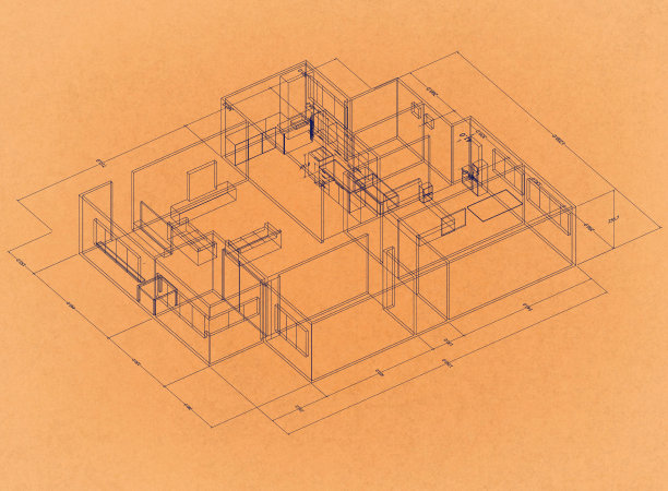 公寓设计-复古建筑师蓝图图片下载