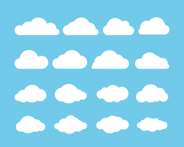 卡通平面的白云孤立在蓝色的背景。白色的云。矢量图素材图片