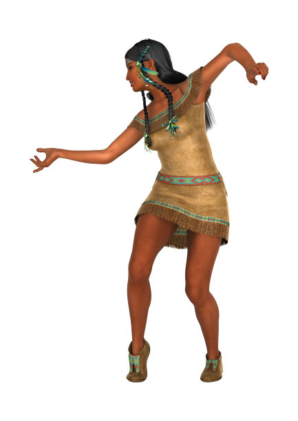 3D插图原住民美国女人在白色图片下载