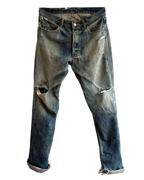 蓝色破洞牛仔裤孤立图片下载