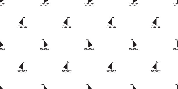 船无缝图案游艇帆船锚舵海上航海热带围巾孤立的壁纸背景图片下载