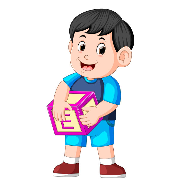 可爱的男孩拿着字母立方体图片下载