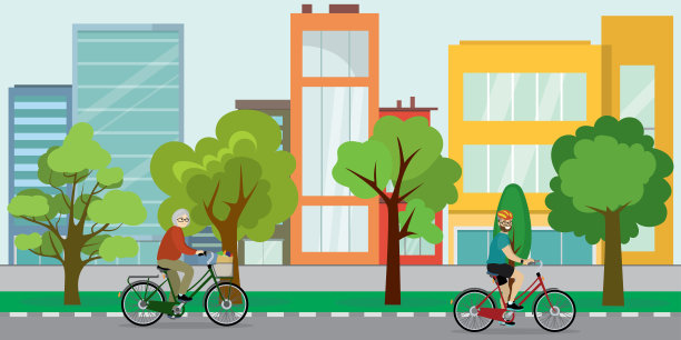 城市街道上的骑行者，生态城市生活理念，图片下载